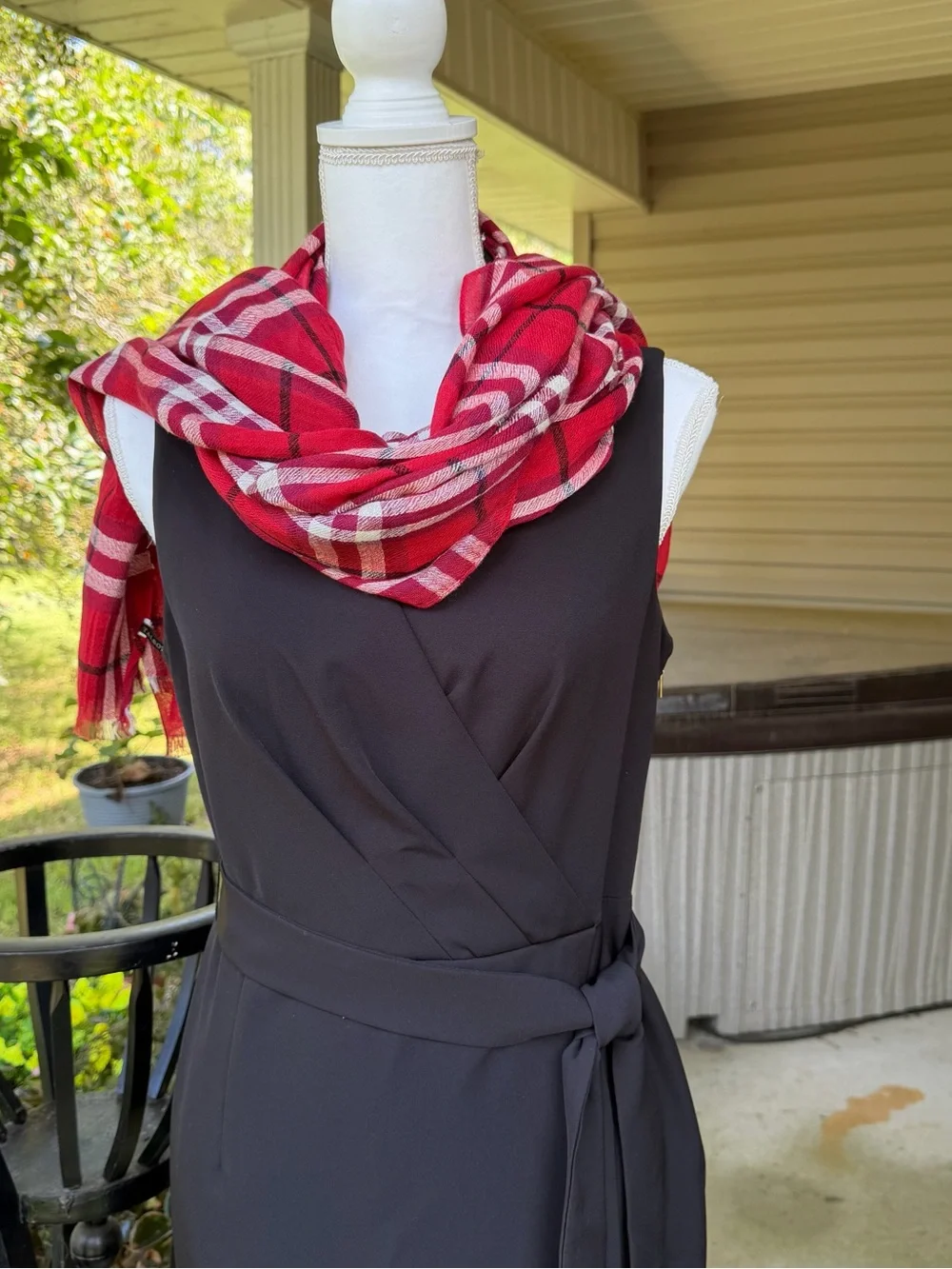Talbots Red White Plaid Oversized Scarf Wrap Shawl 74